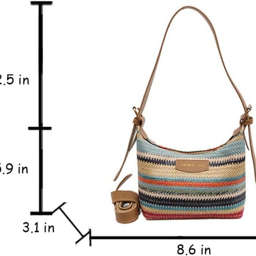 Women's Woven Straw Tote Bag Large Capacity Summer Beach Crossbody Handbag - Picture 3 of 8